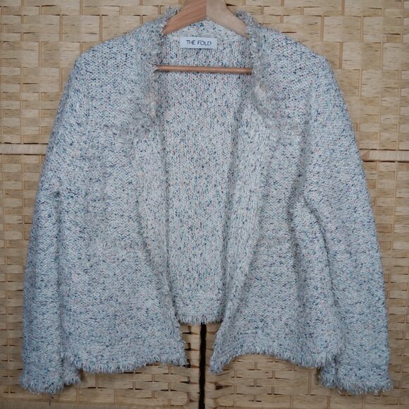 The Fold London Varena Tweed Knit Open Cardigan Cotton Viscose Metallic Speckled - Picture 13 of 15